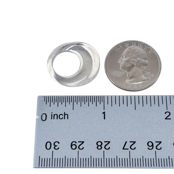 Vintage Sterling Silver 925 Circle Pendant | Open Center Modernist Charm - Picture 7 of 8